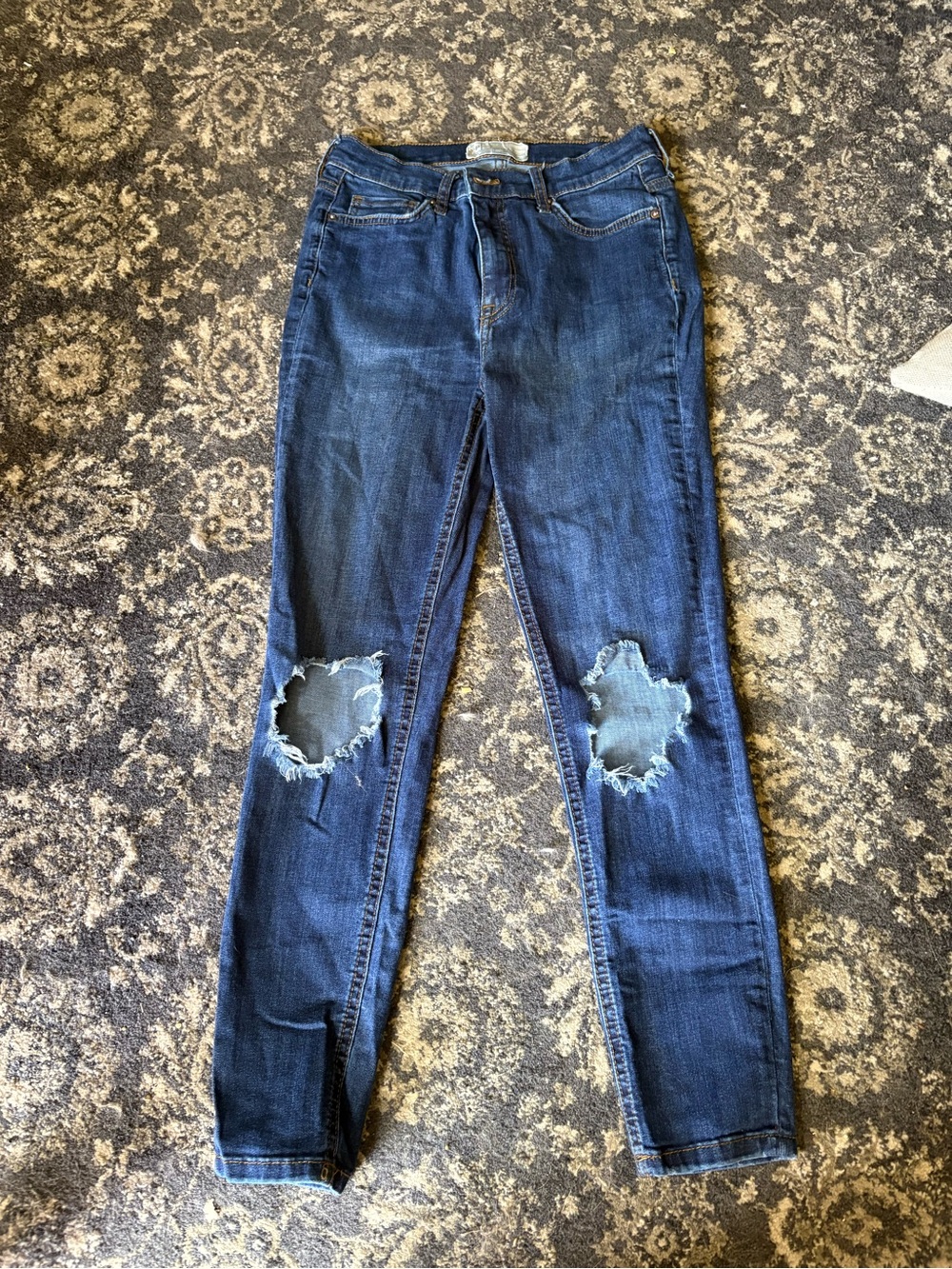 Free People Dark Blue Distressed Flare Jeans - Women's